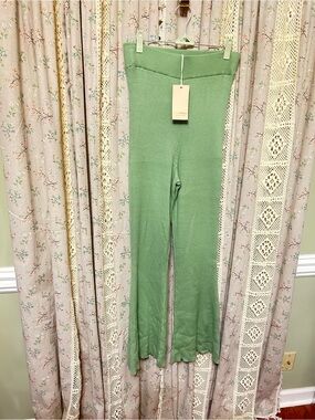Gabifresh Sage Green Rib Knit Flare Pants Foldover Waist NWT Size 0‎ (XL)